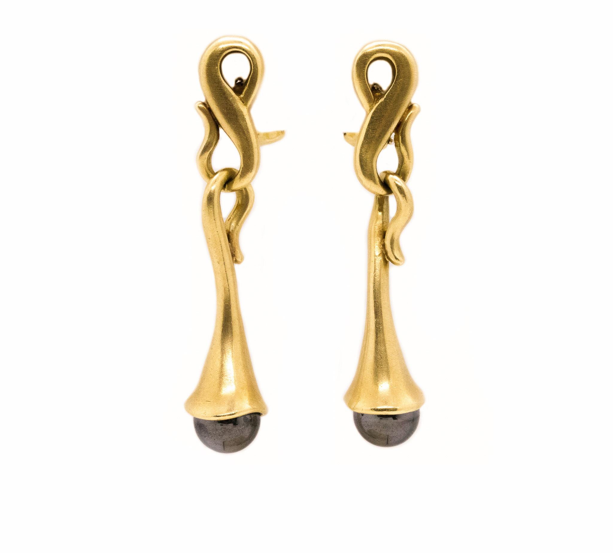 Angela Cummings 1991 New York Studios Dangling Earrings 18Kt Gold and Hematite 2