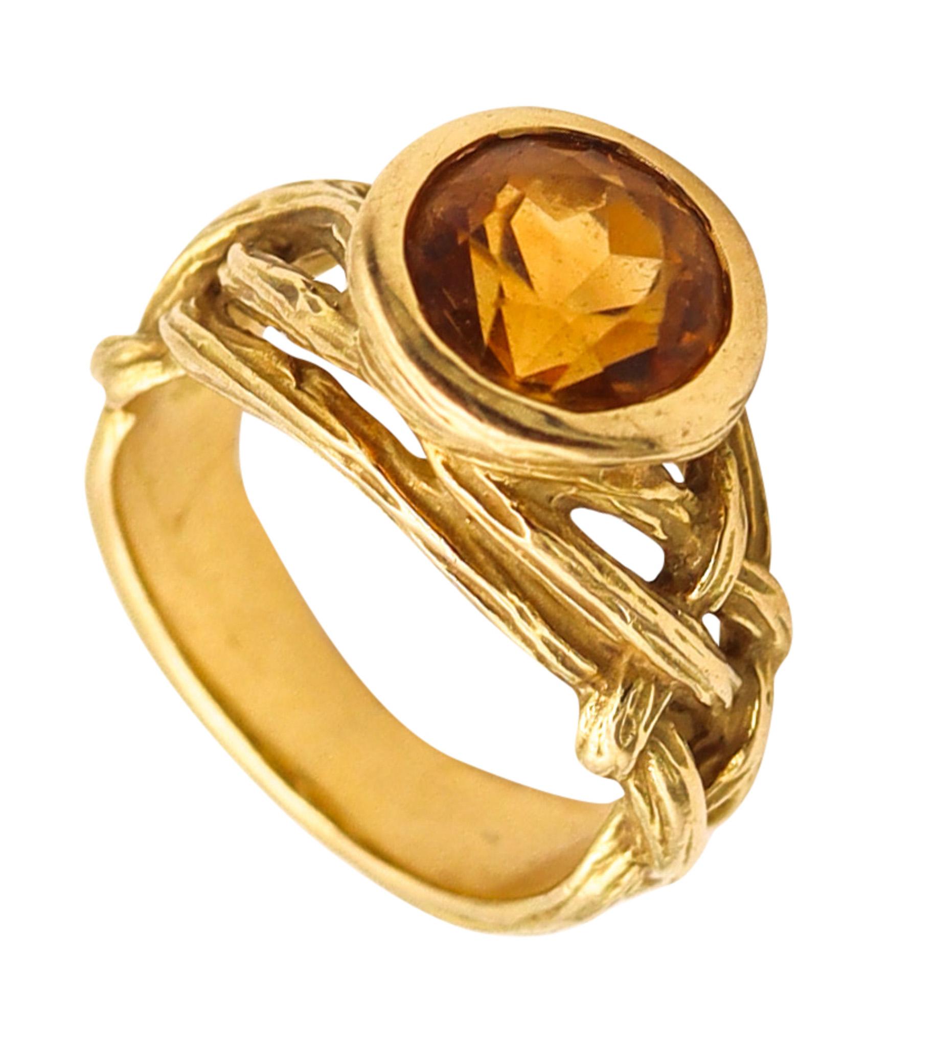 Angela Cummings 1991 Organic Roots Ring In 18Kt Gold With Round Orange Citrine For Sale