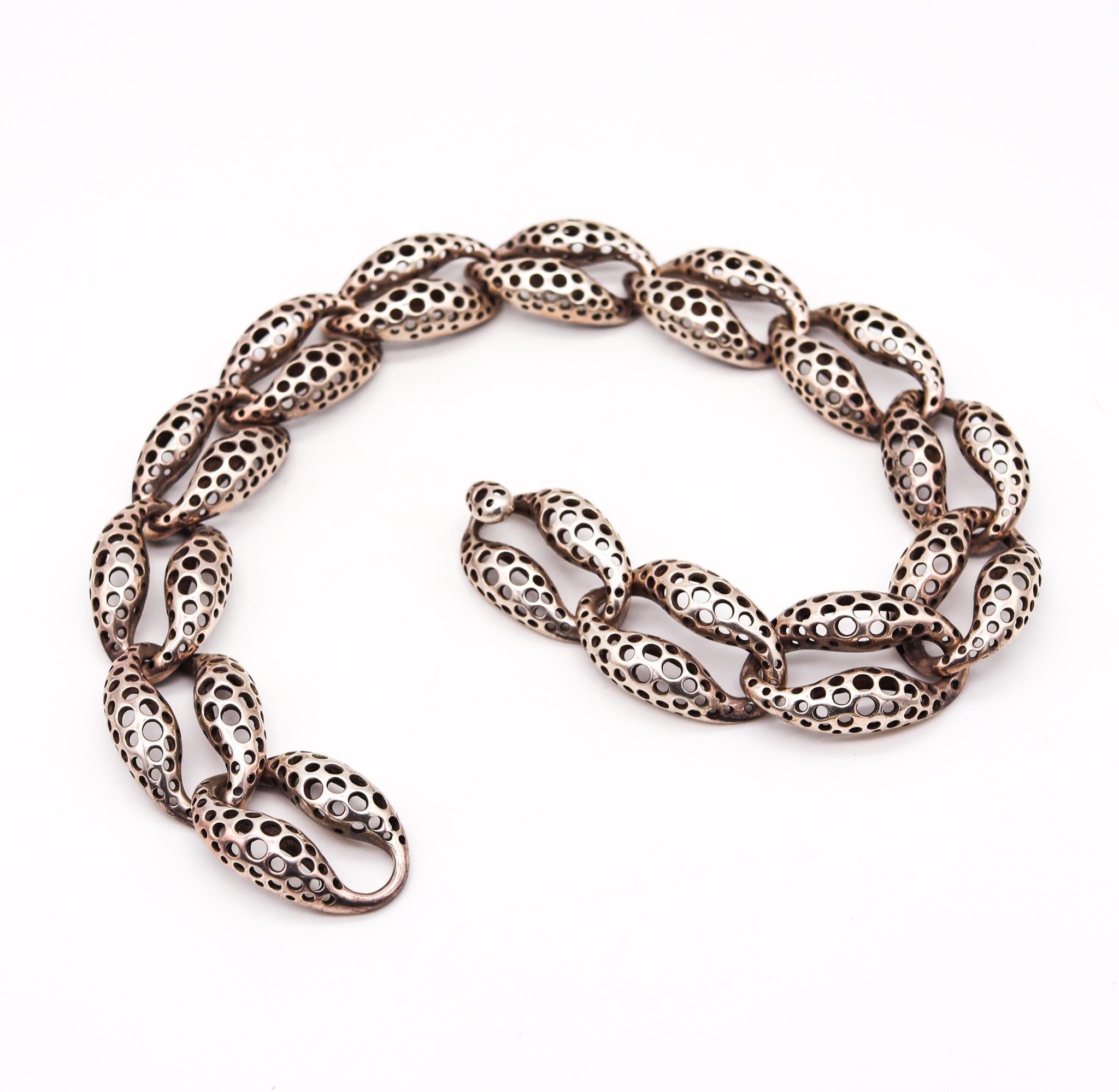 Modernist Angela Cummings 1991 Studios Perforations Free-Form Necklace Solid .925 Sterling
