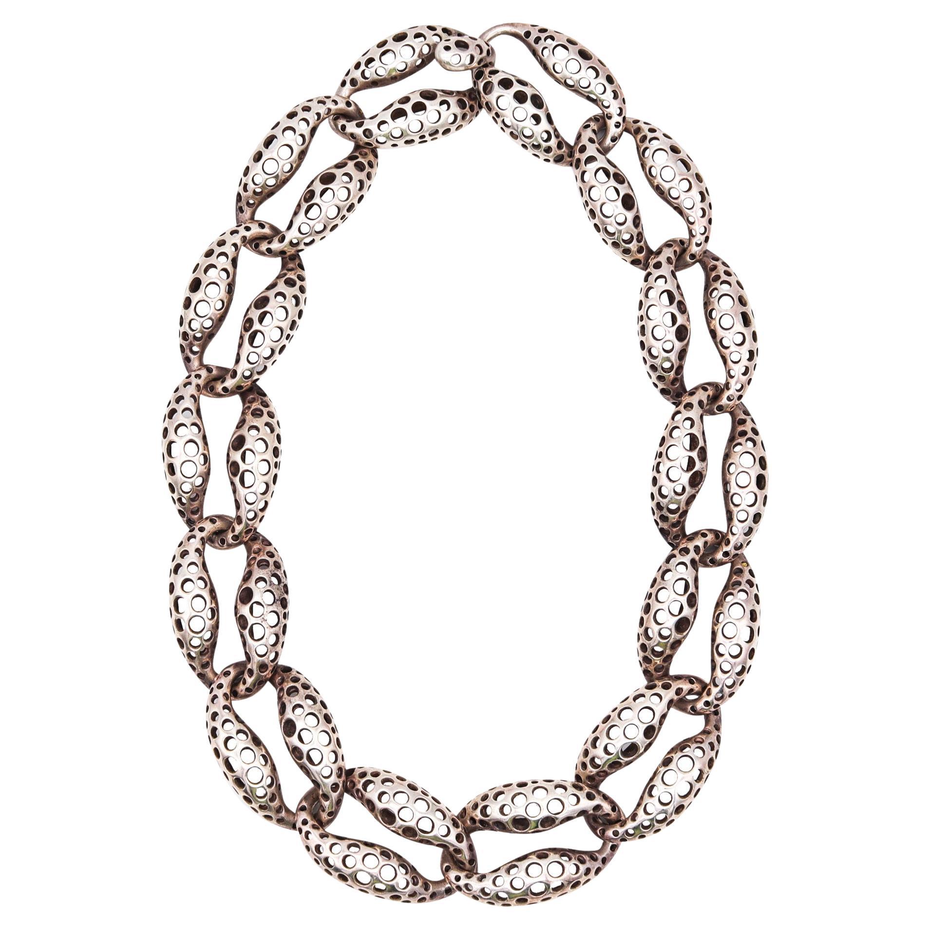 Vintage Sterling Silver Large Modernist Amber Pendant Necklace 25.8 Grams