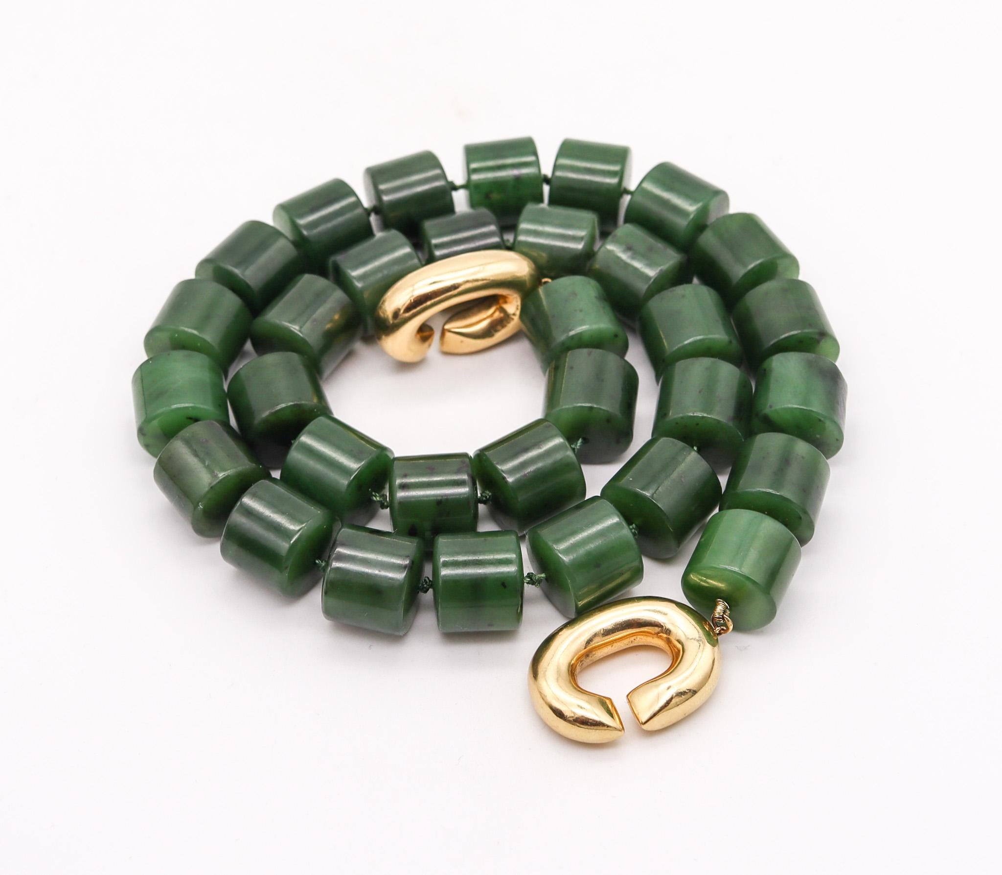Modern Angela Cummings 1993 Nephrite Green Jade Necklace with 18kt Yellow Gold Mounting For Sale