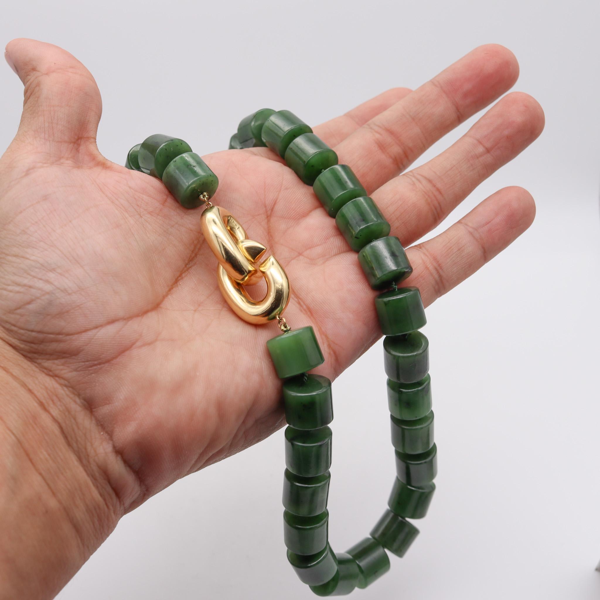 Cabochon Angela Cummings 1993 Nephrite Green Jade Necklace with 18kt Yellow Gold Mounting For Sale