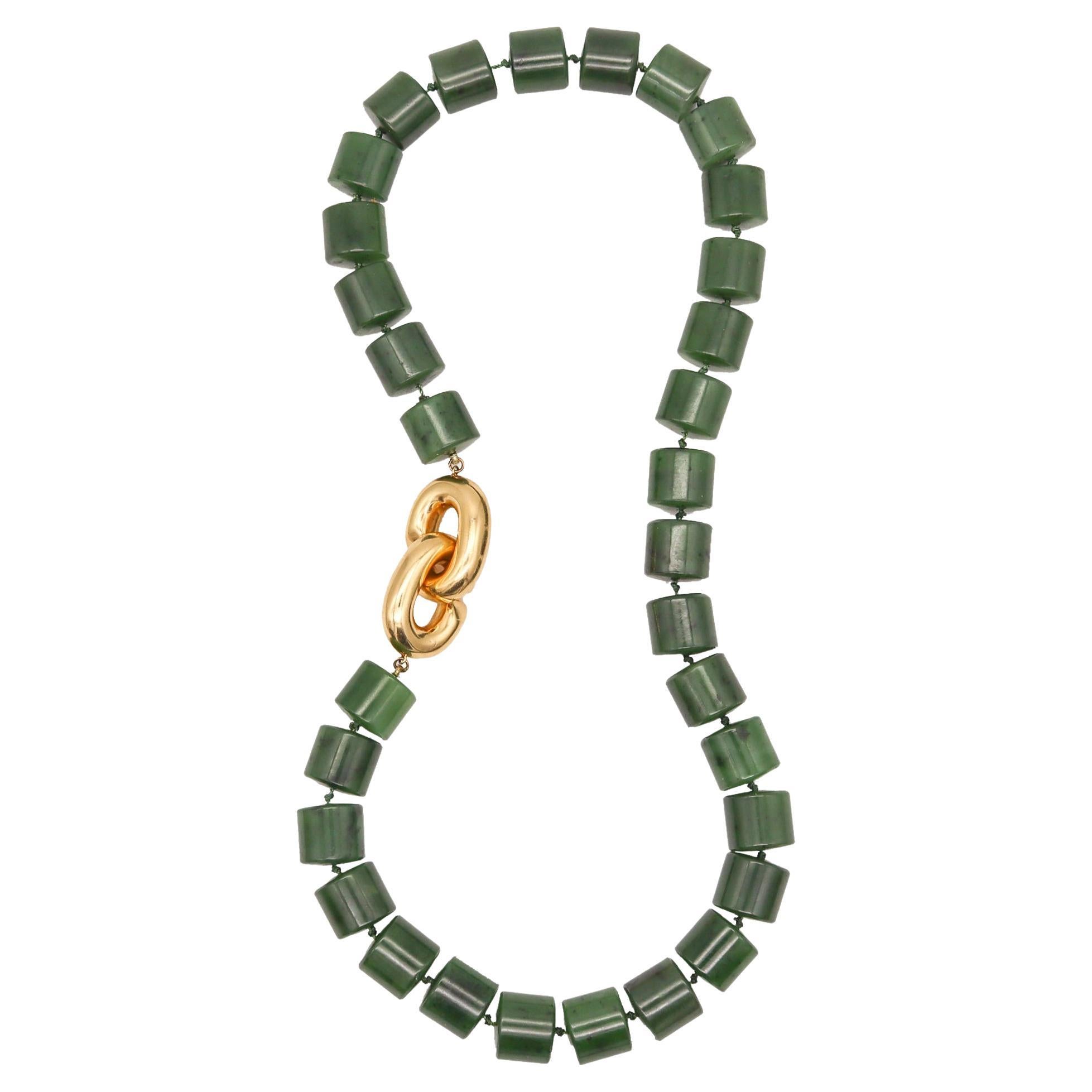 Angela Cummings 1993 Nephrite Green Jade Necklace with 18kt Yellow Gold Mounting For Sale