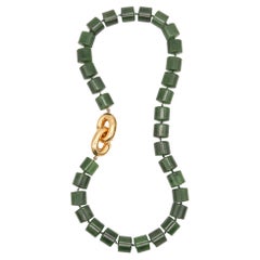 Vintage Angela Cummings 1993 Nephrite Green Jade Necklace with 18kt Yellow Gold Mounting