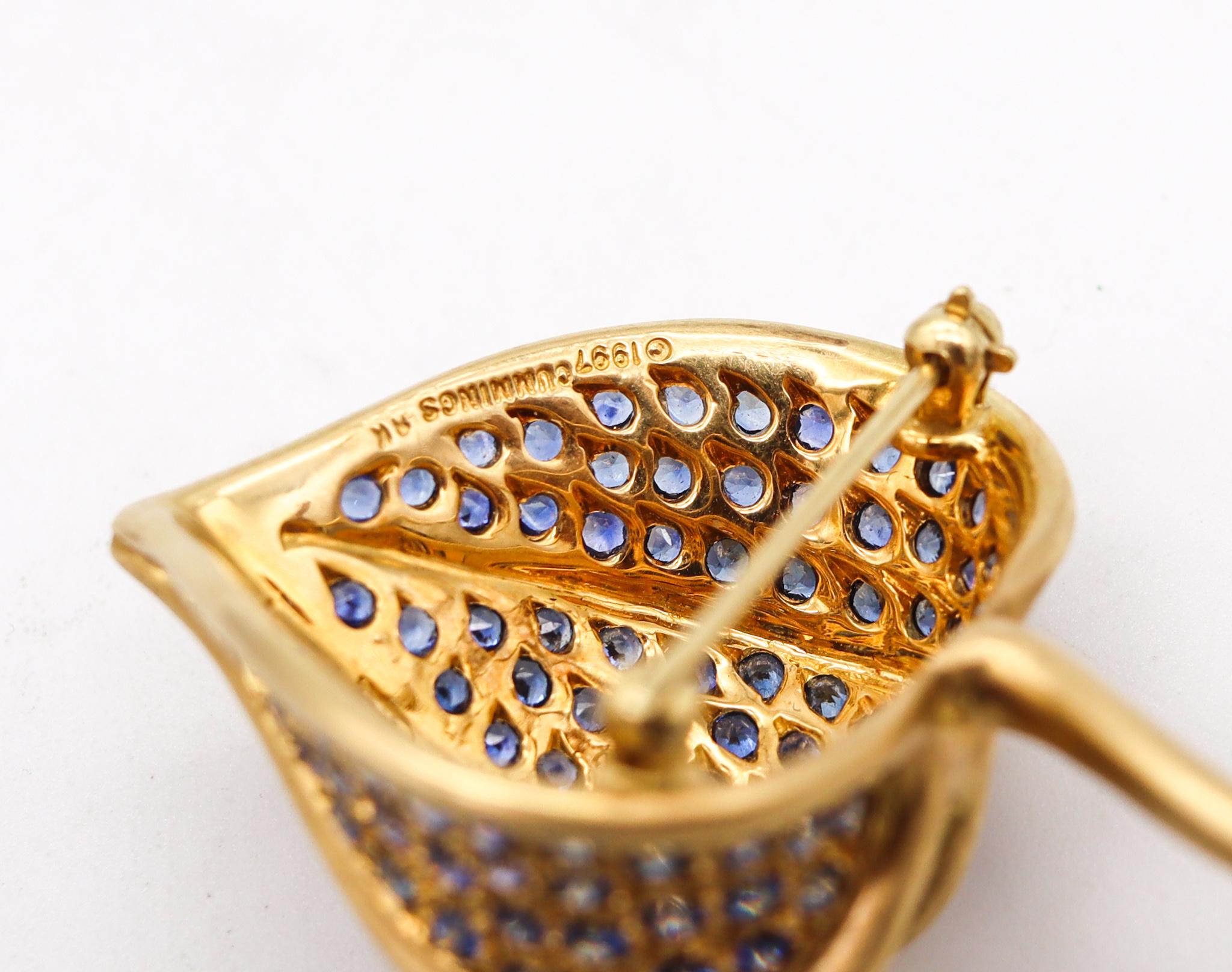 Women's Angela Cummings 1997 Brooch in 18kt Yellow Gold with 3.76ctw in Blue Sapphires
