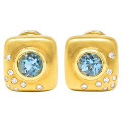Angela Cummings: 18 Karat Gold Vintage-Ohrringe mit 2,58 Karat Aquamarin und Diamant