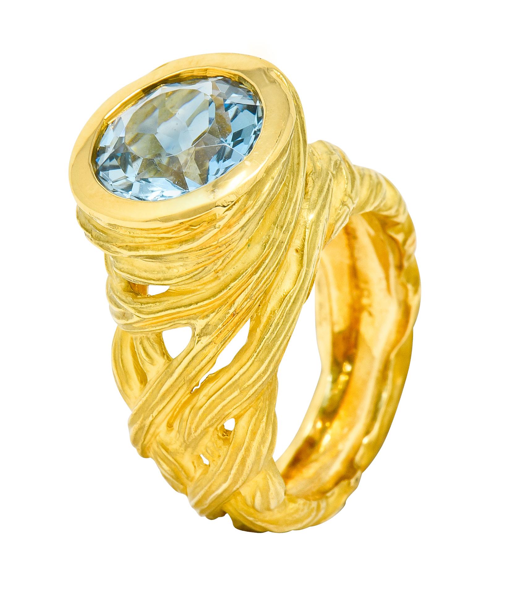 Angela Cummings 3.09 Carat Aquamarine 18 Karat Gold Woven Foliate Ring 7