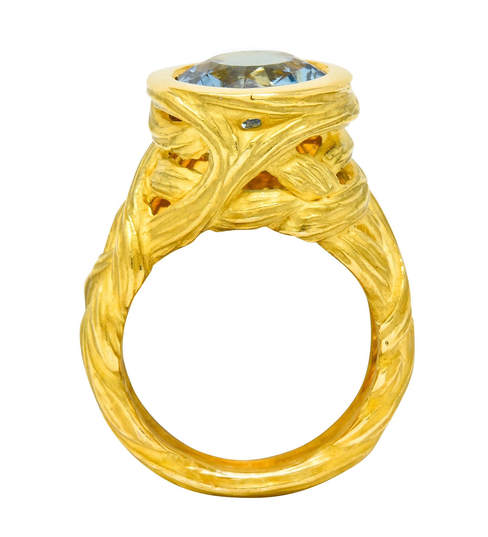 Angela Cummings 3.09 Carat Aquamarine 18 Karat Gold Woven Foliate Ring 3