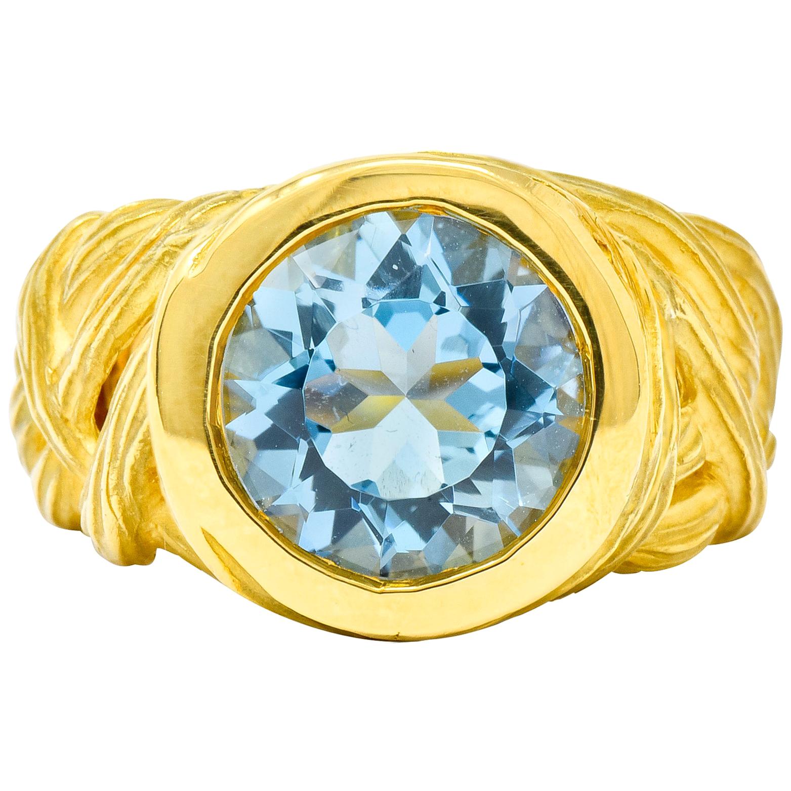 Angela Cummings 3.09 Carat Aquamarine 18 Karat Gold Woven Foliate Ring