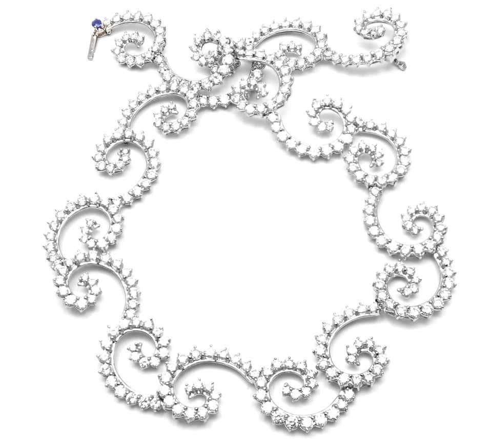 Women's or Men's Angela Cummings 34 Carat Diamond Swirl Platinum Necklace For Sale