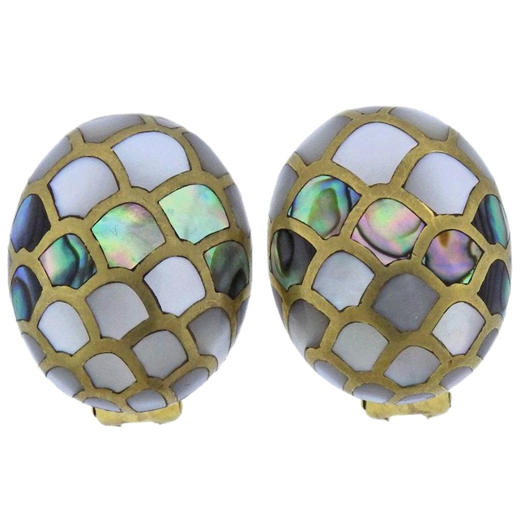 Angela Cummings Abalone Gold Earrings For Sale
