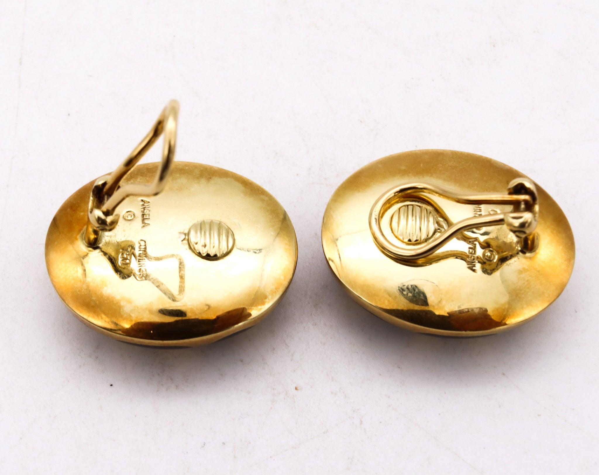 Cabochon ANGELA CUMMINGS Allure Clips Earrings In 18Kt Gold With Black Jades Inlaid For Sale