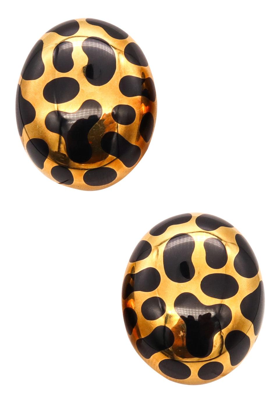 ANGELA CUMMINGS Allure Clips Earrings In 18Kt Gold With Black Jades Inlaid