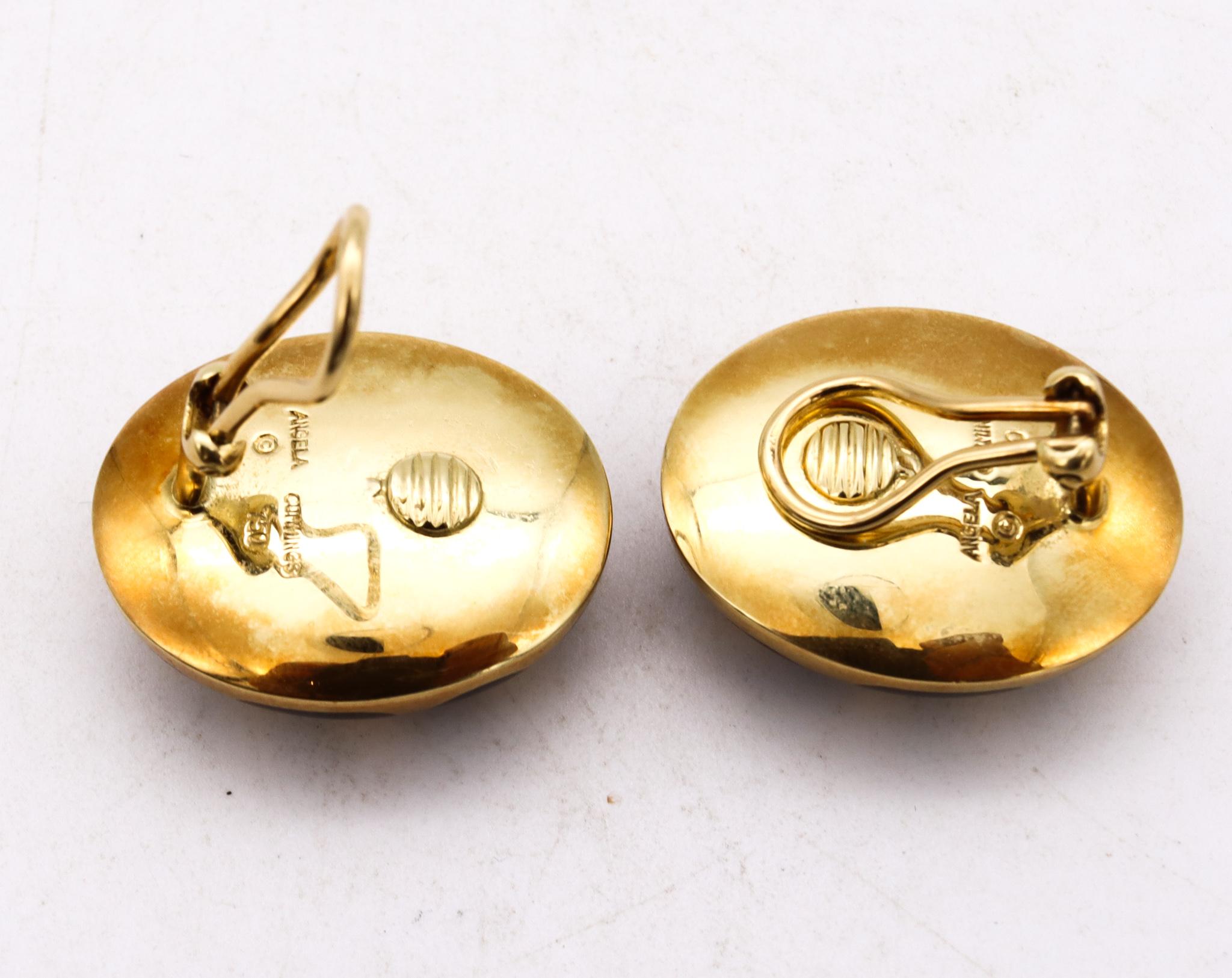 Modernist Angela Cummings Allure Clips-On Earrings In 18Kt Gold With Black Jade Inlaid For Sale