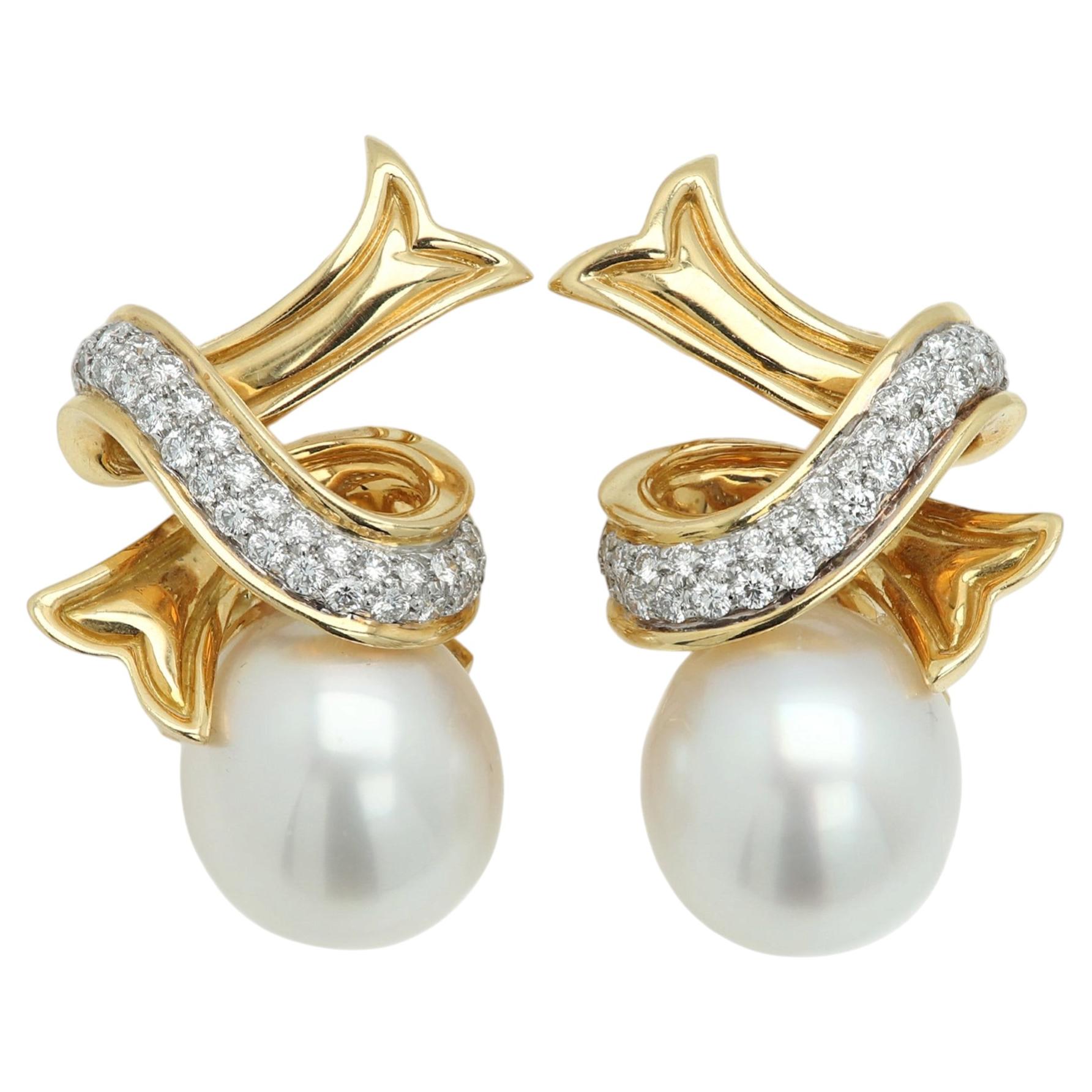 Angela Cummings Assael Pearl Diamond Clip Earrings