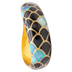 Angela Cummings Bangle Bracelet 18Kt Yellow Gold with Inlaid Opals & Black Jade