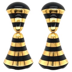 Angela Cummings Black Jade and Yellow Gold Drop Earrings