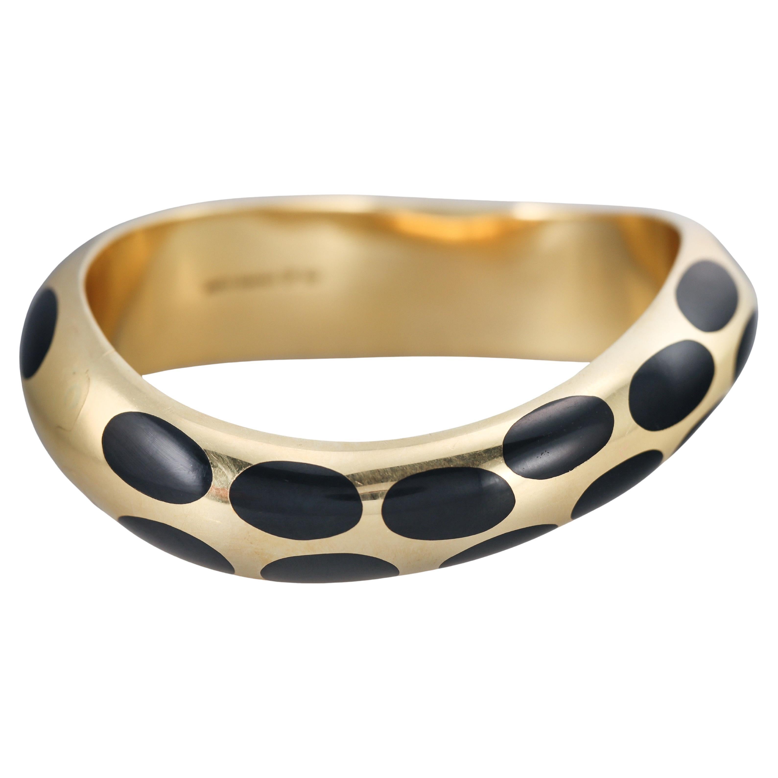 Angela Cummings Black Jade Inlay Yellow Gold Bangle Bracelet
