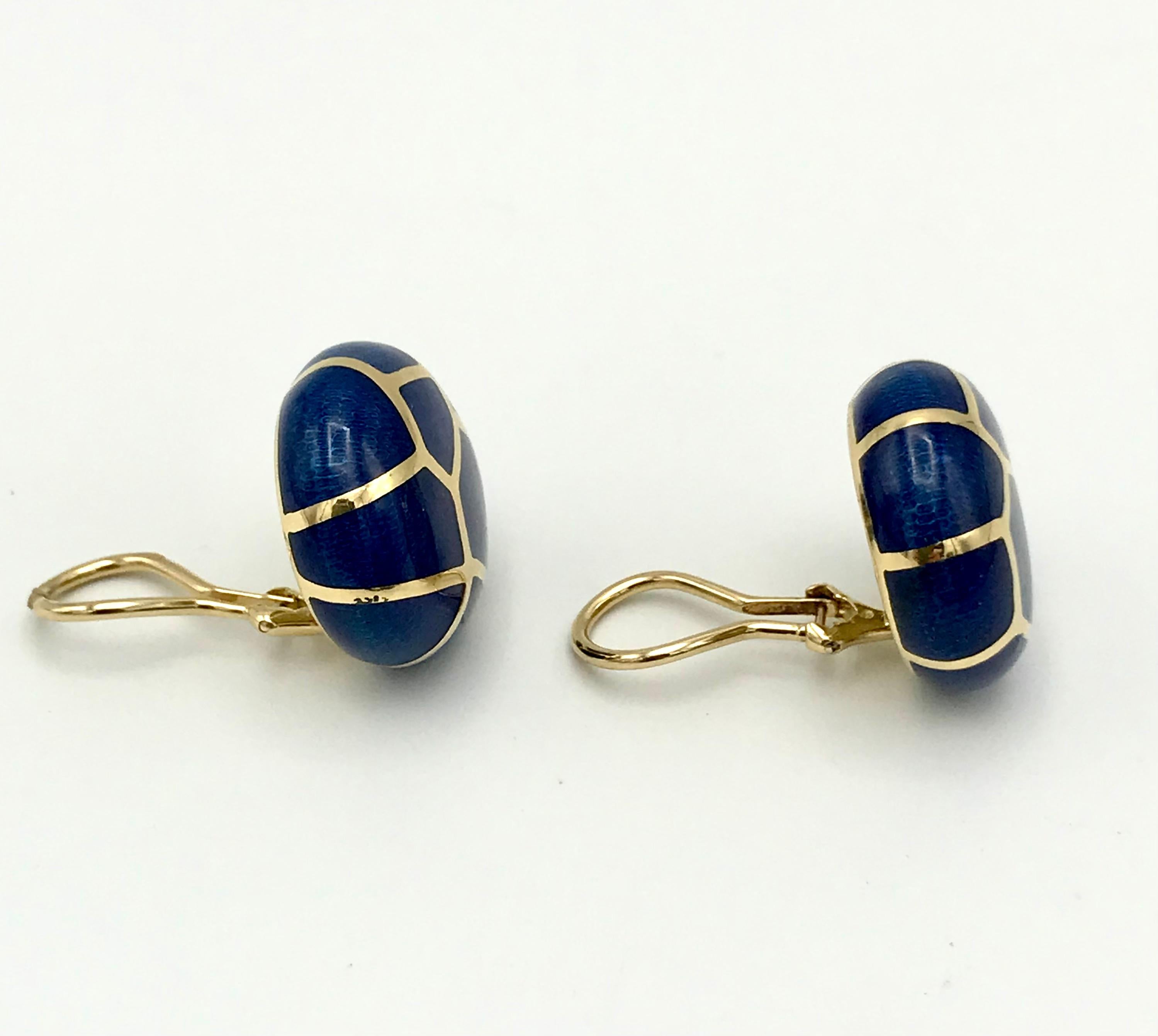 Angela Cummings Blue Enamel Yellow Gold Clip-On Earrings 1