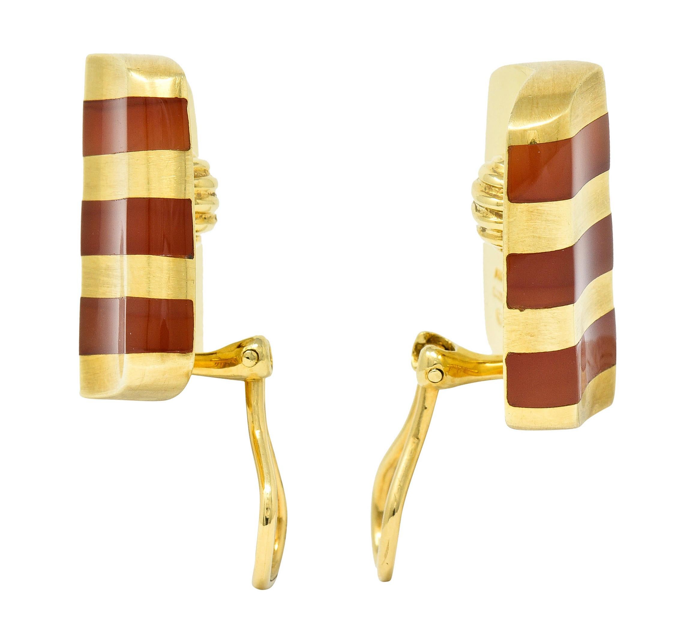 Contemporary Angela Cummings Carnelian 18 Karat Gold Striped Ear-Clip Earrings
