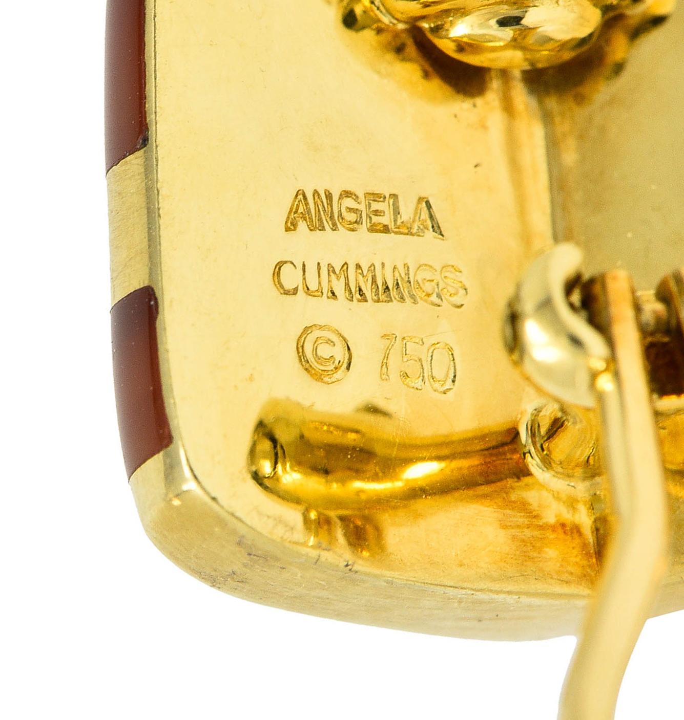 Angela Cummings Carnelian 18 Karat Gold Striped Ear-Clip Earrings In Excellent Condition In Philadelphia, PA