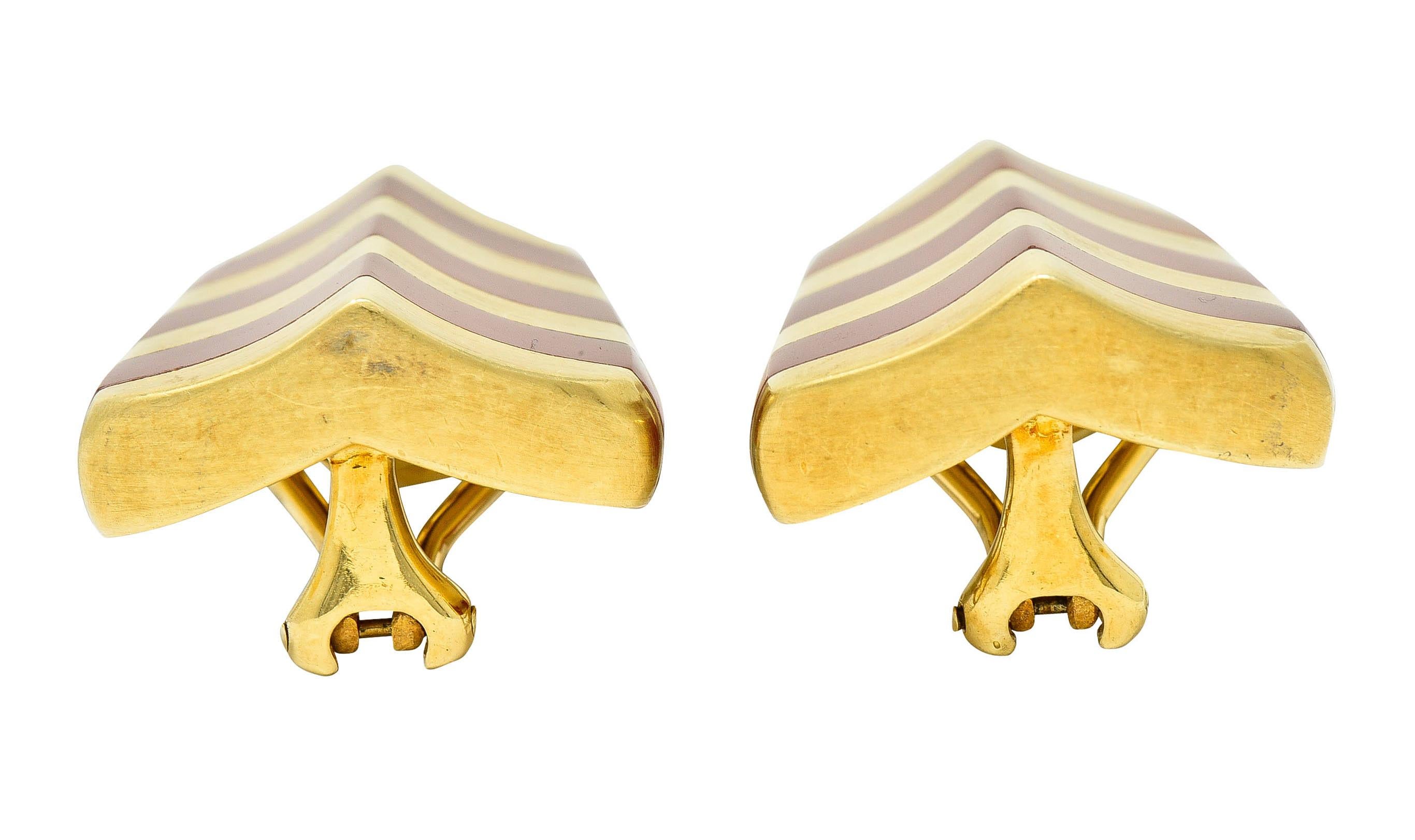 Angela Cummings Carnelian 18 Karat Gold Striped Ear-Clip Earrings 1