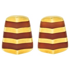 Retro Angela Cummings Carnelian 18 Karat Gold Striped Ear-Clip Earrings