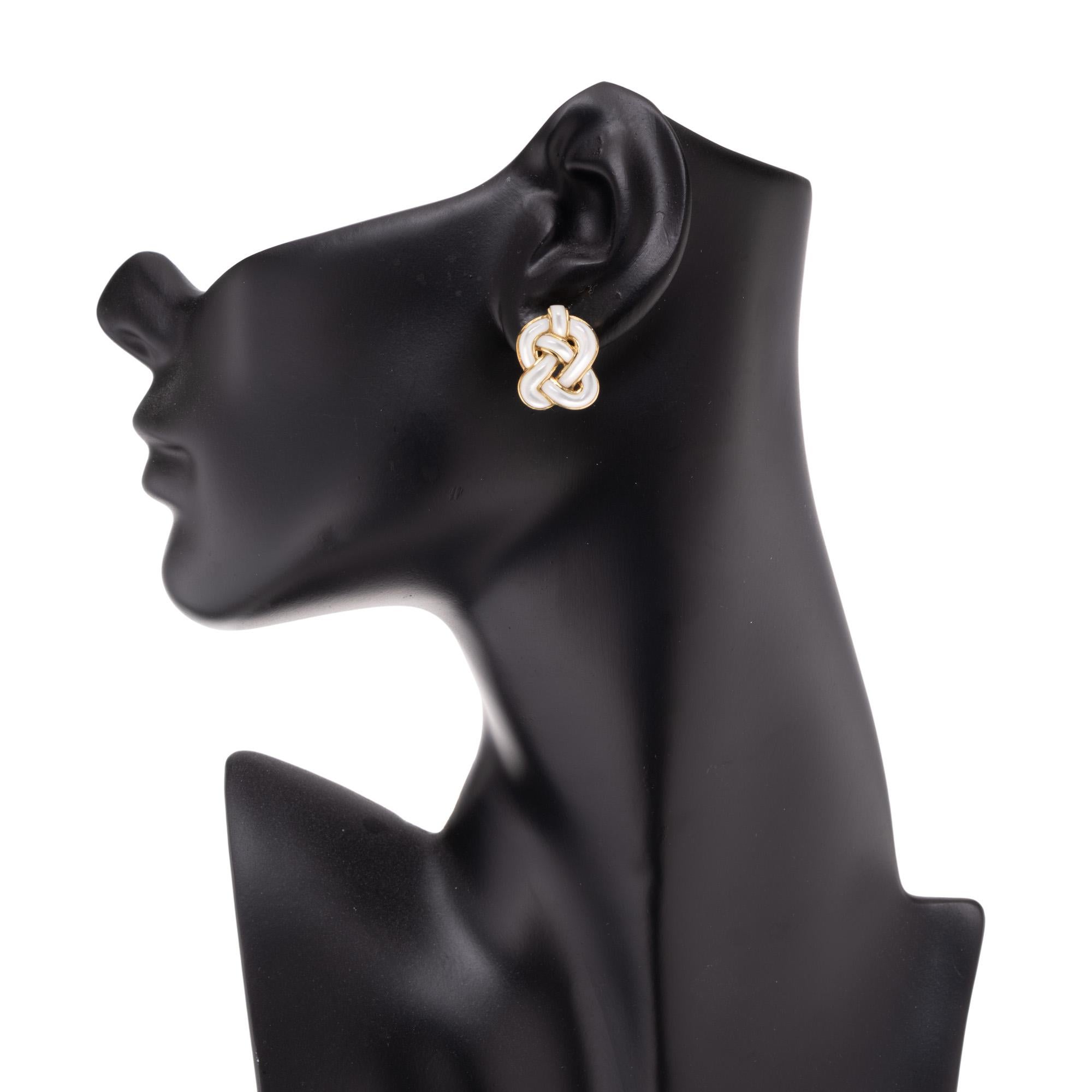 Angela Cummings Carved Mother of Pearl Gold Celtic Clip Post Knot Earrings For Sale 1