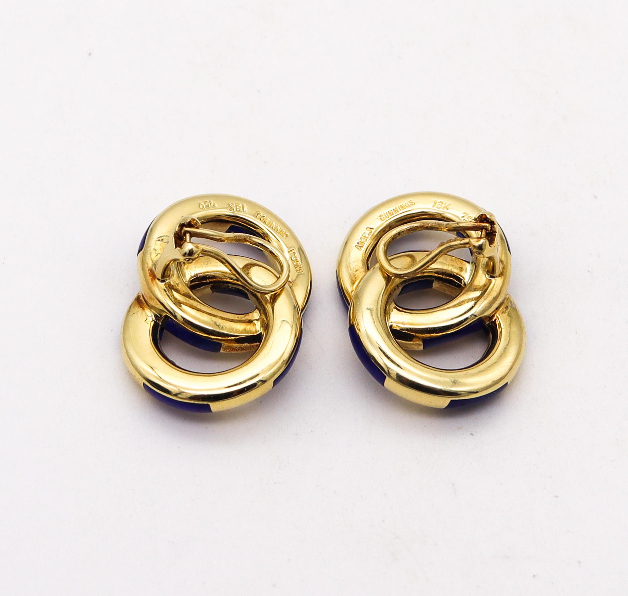 Modernist Angela Cummings Circled Geometric Clips On Earrings In 18Kt Gold With Lapis