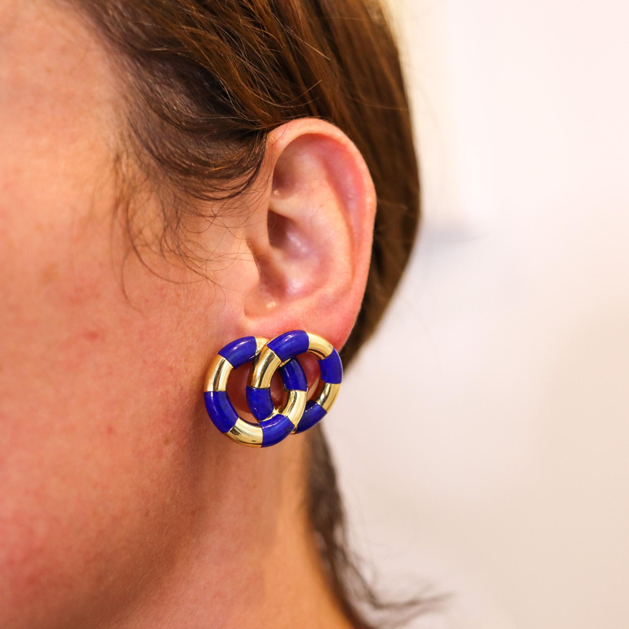 Women's or Men's Angela Cummings Circled Geometric Clips On Earrings In 18Kt Gold With Lapis