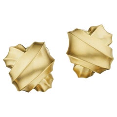 Angela Cummings Crisscross Ribbon Matt Gold Clip Earrings