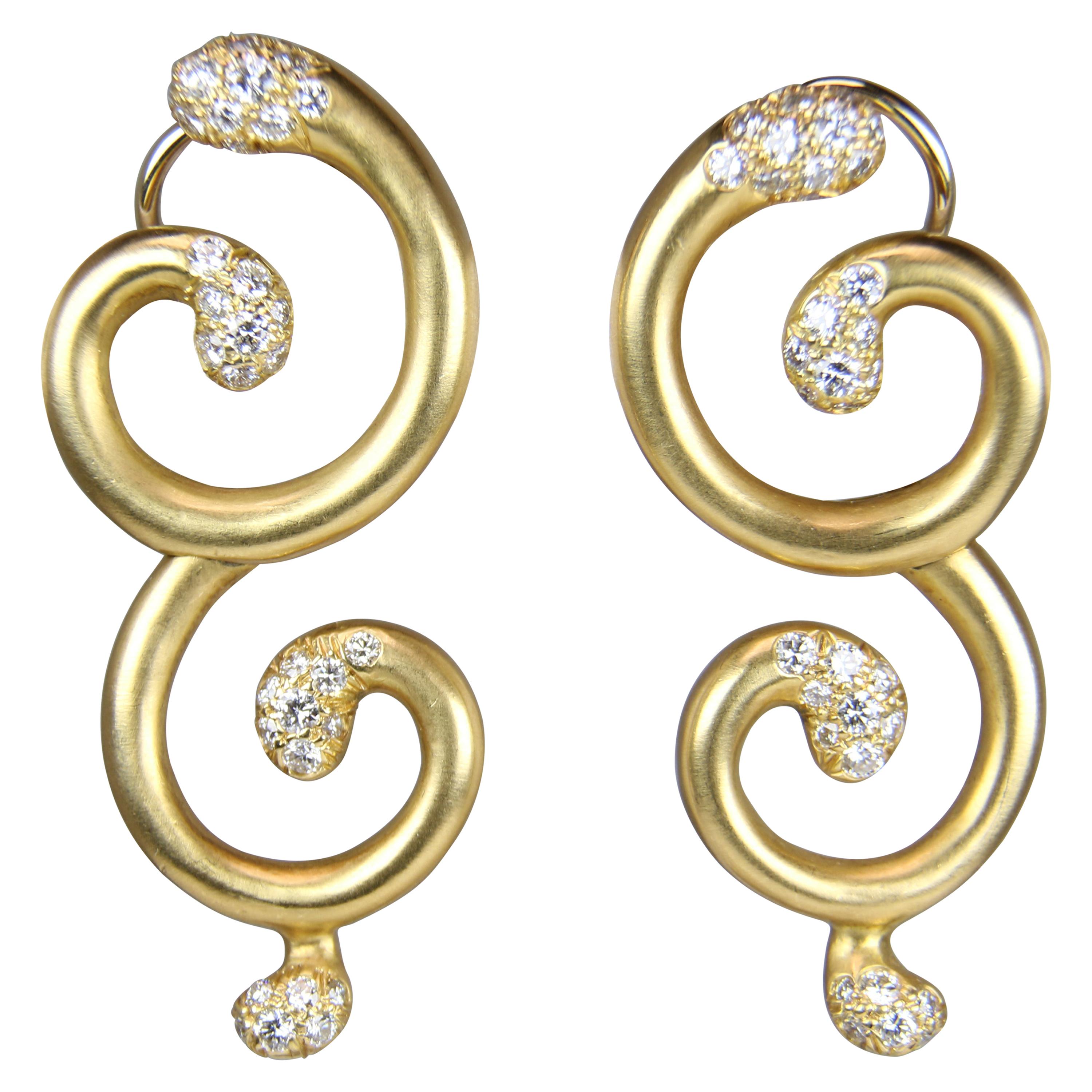 Angela Cummings Curvy Gold and Diamond Earrings