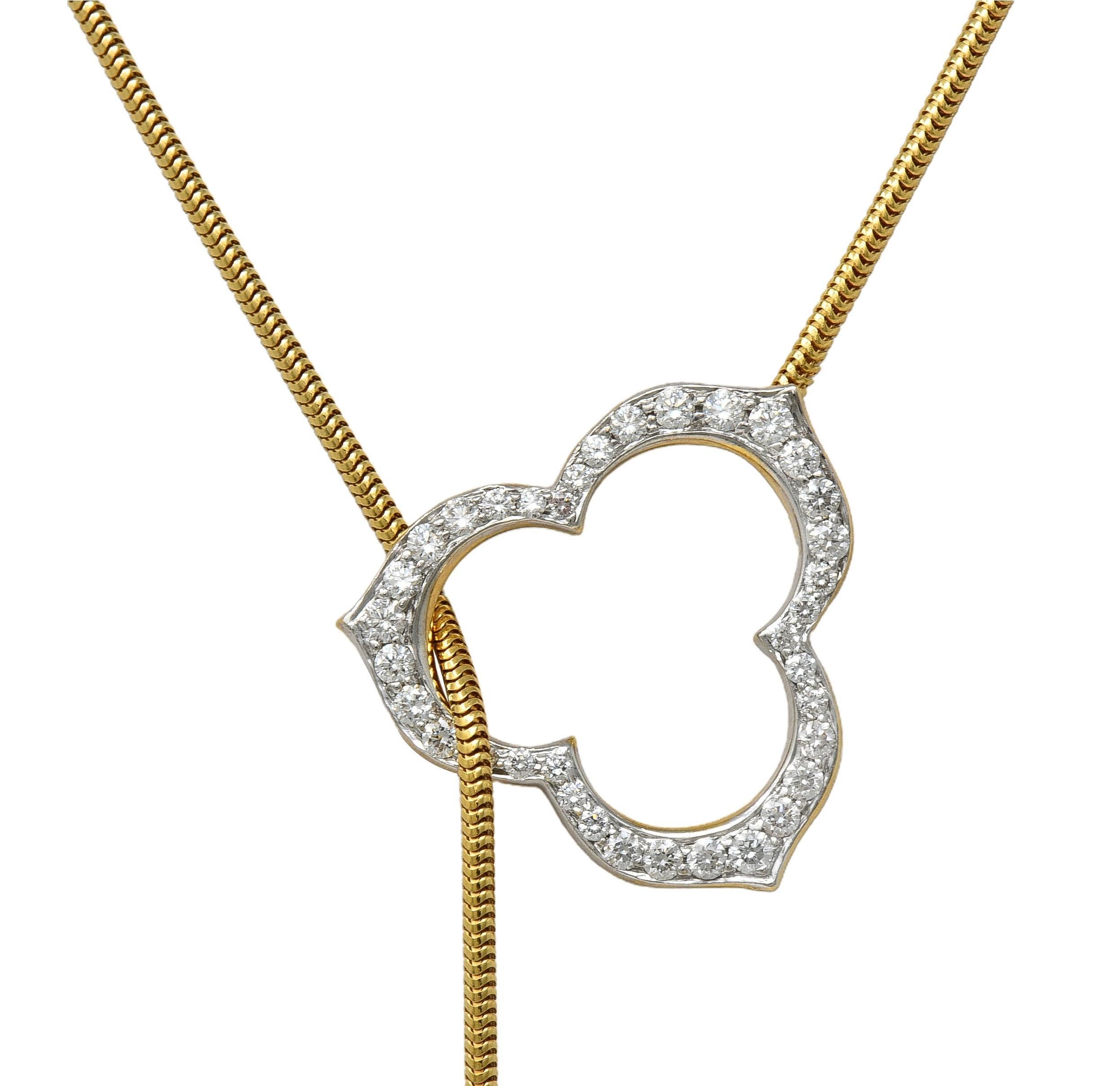 Angela Cummings Diamond Pearl 18 Karat Two-Tone Gold Vintage Lariat Necklace 5