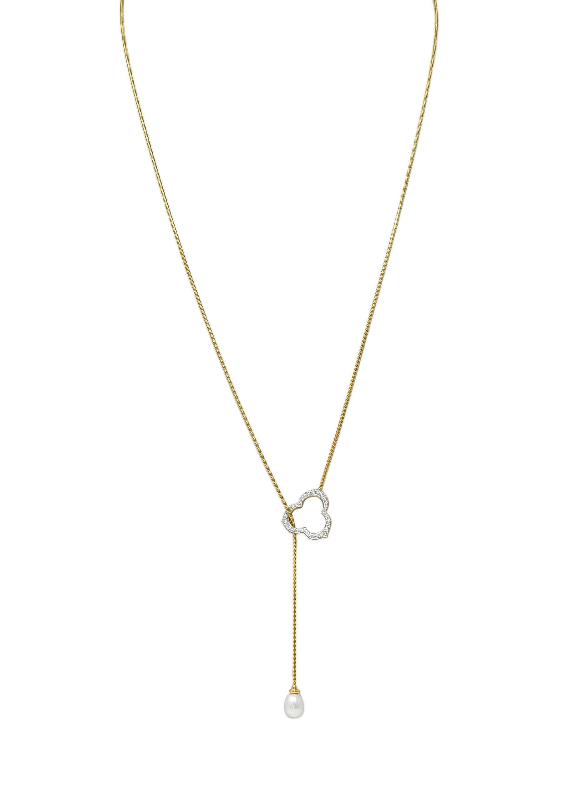 Angela Cummings Diamond Pearl 18 Karat Two-Tone Gold Vintage Lariat Necklace 6