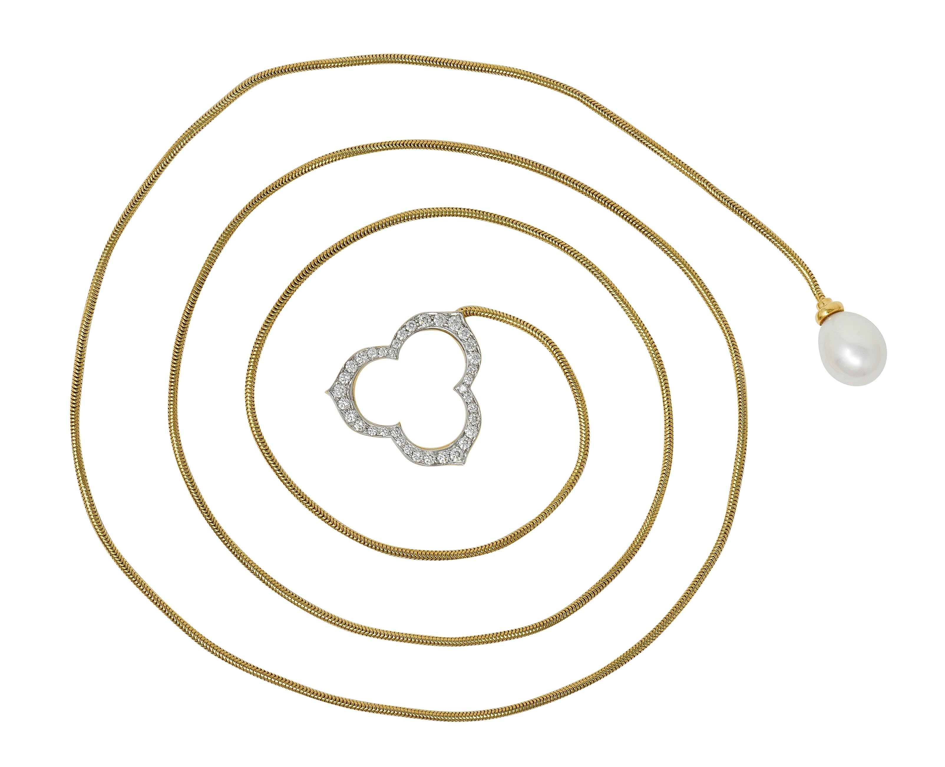 Brilliant Cut Angela Cummings Diamond Pearl 18 Karat Two-Tone Gold Vintage Lariat Necklace