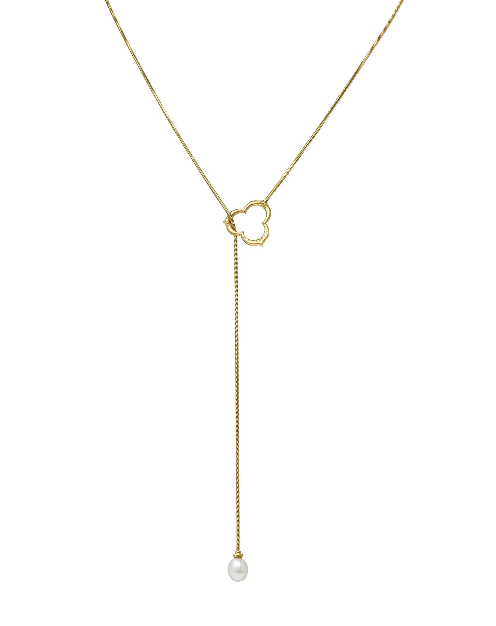 Women's or Men's Angela Cummings Diamond Pearl 18 Karat Two-Tone Gold Vintage Lariat Necklace