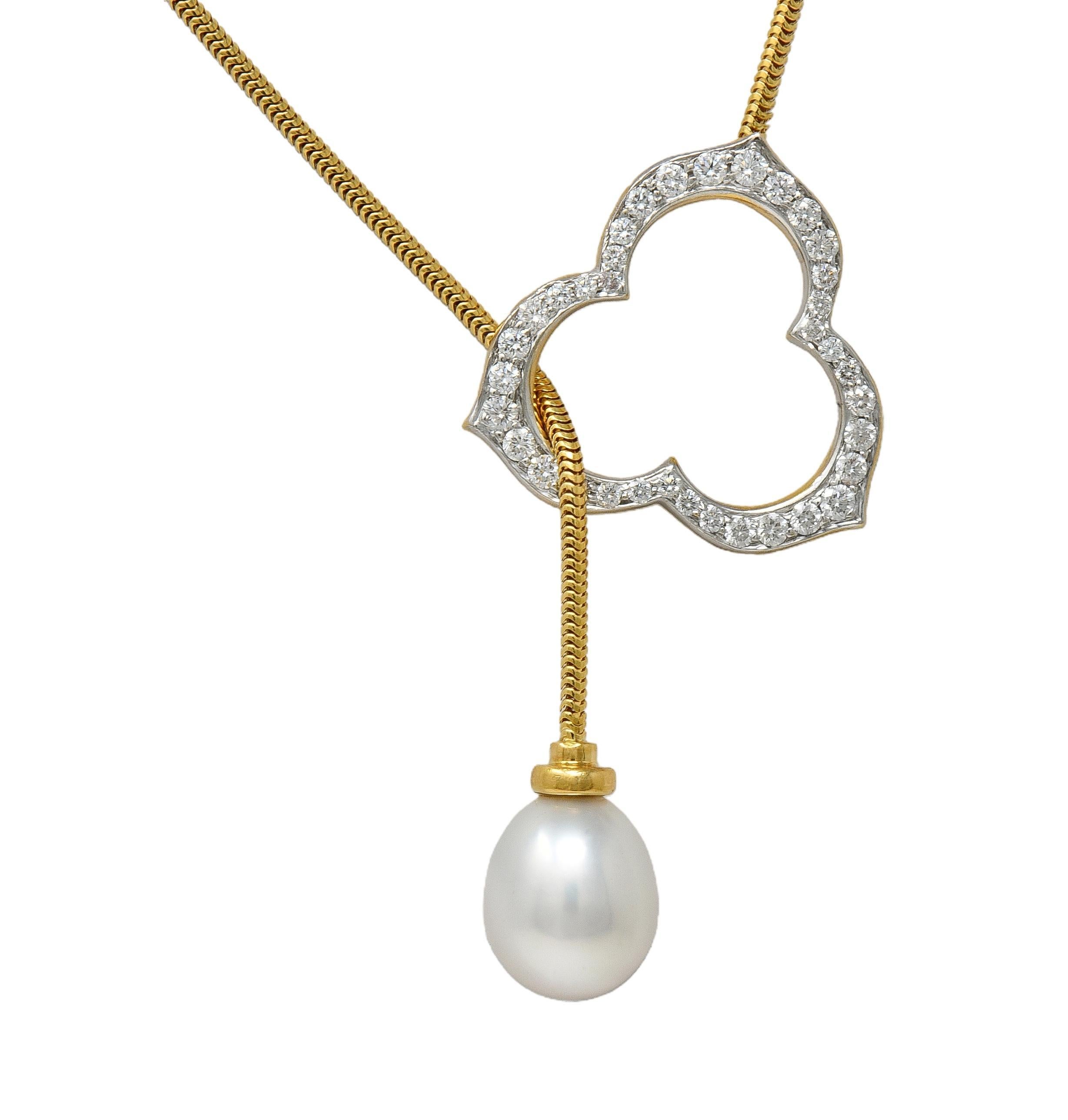 Angela Cummings Diamond Pearl 18 Karat Two-Tone Gold Vintage Lariat Necklace 1
