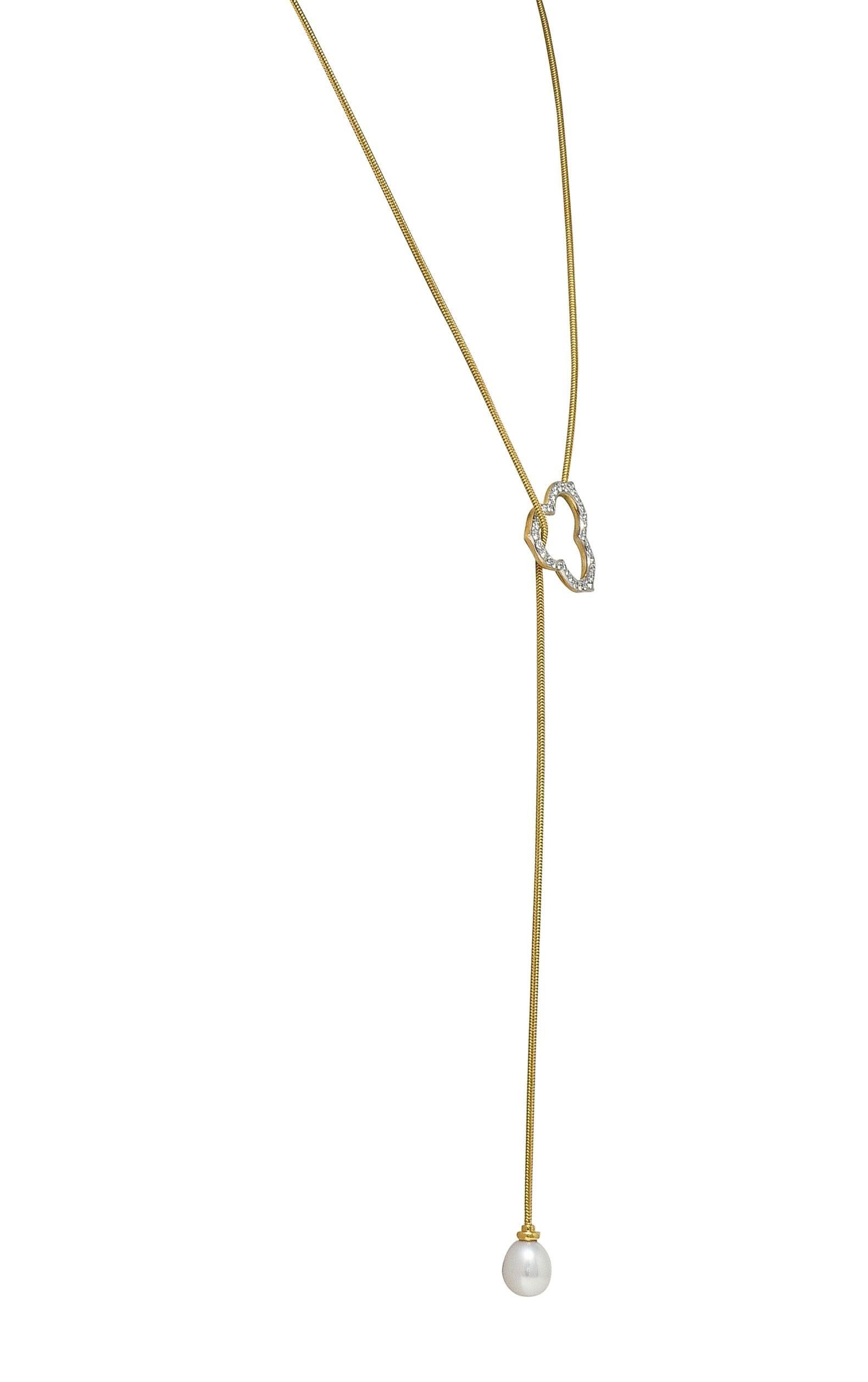 Angela Cummings Diamond Pearl 18 Karat Two-Tone Gold Vintage Lariat Necklace 2