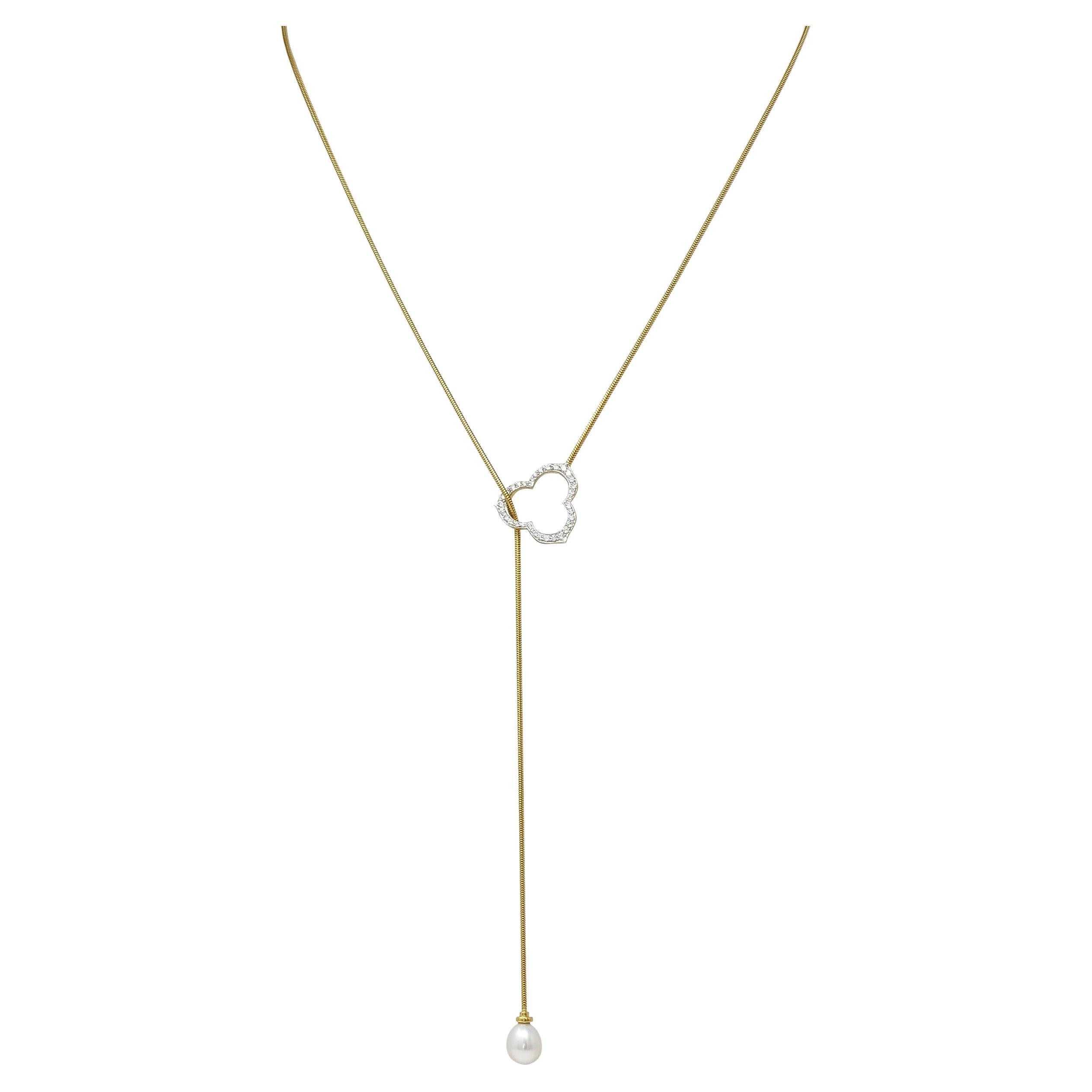 Angela Cummings Diamond Pearl 18 Karat Two-Tone Gold Vintage Lariat Necklace