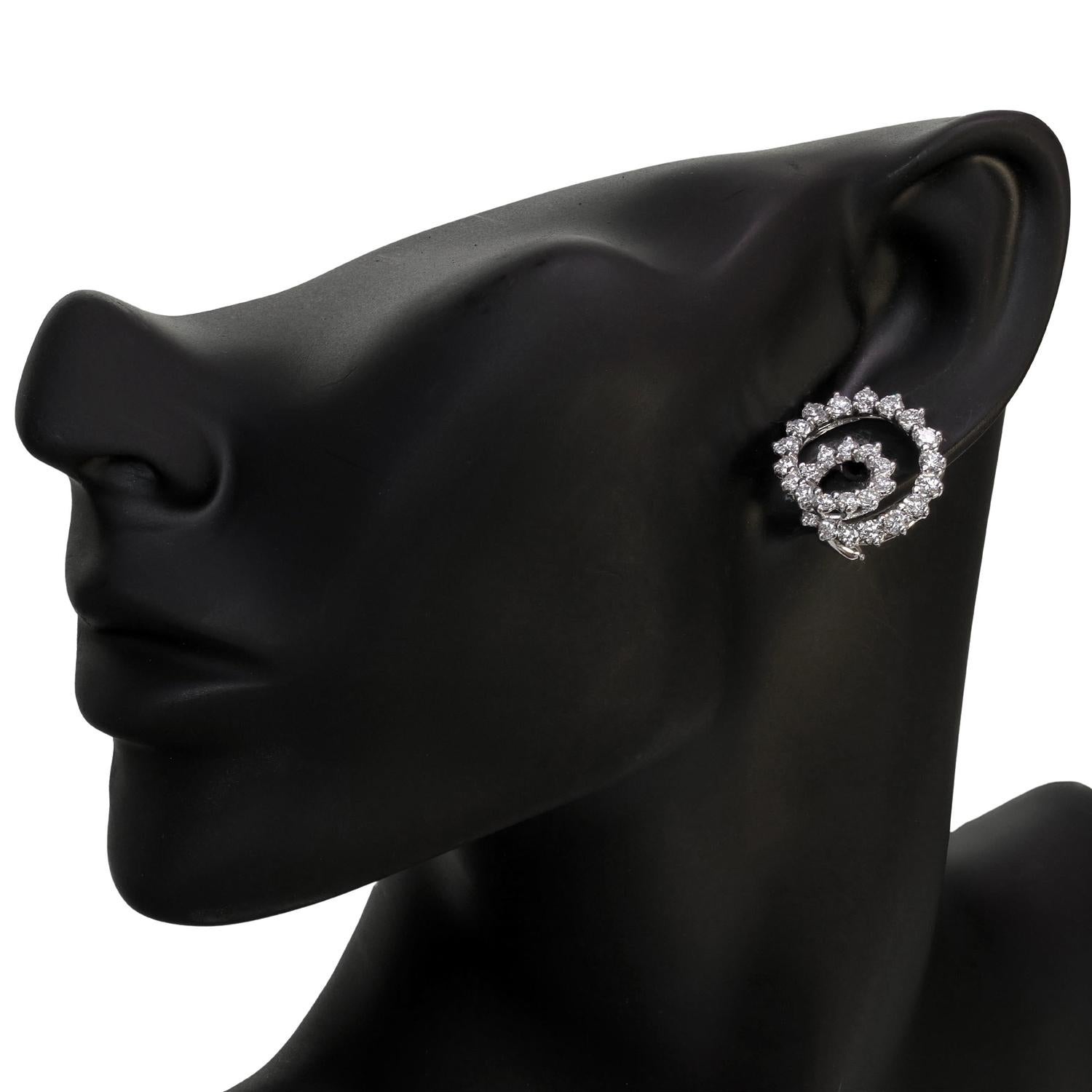Brilliant Cut ANGELA CUMMINGS Diamond Platinum Round Spiral Large Earrings For Sale