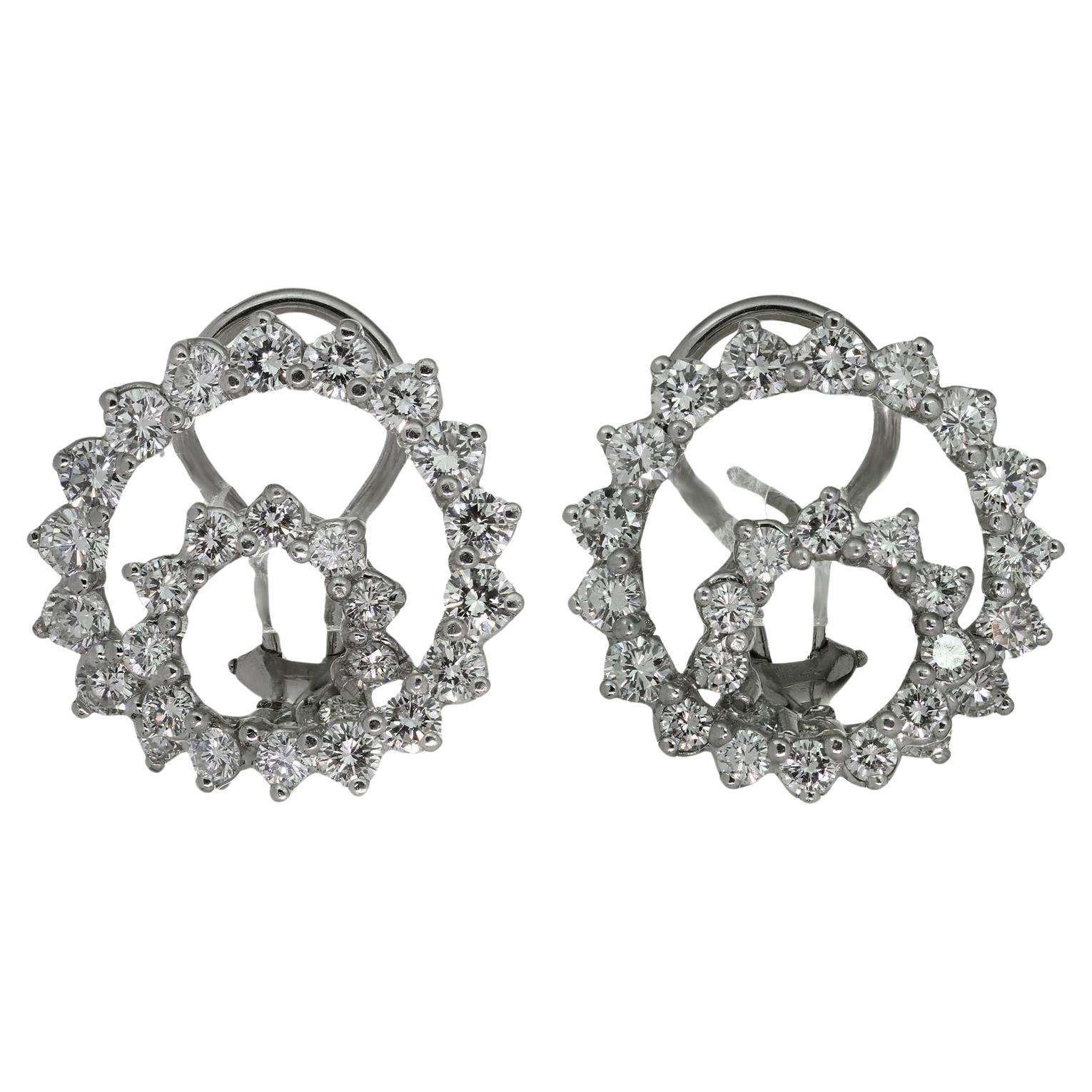 ANGELA CUMMINGS Diamond Platinum Round Spiral Large Earrings For Sale