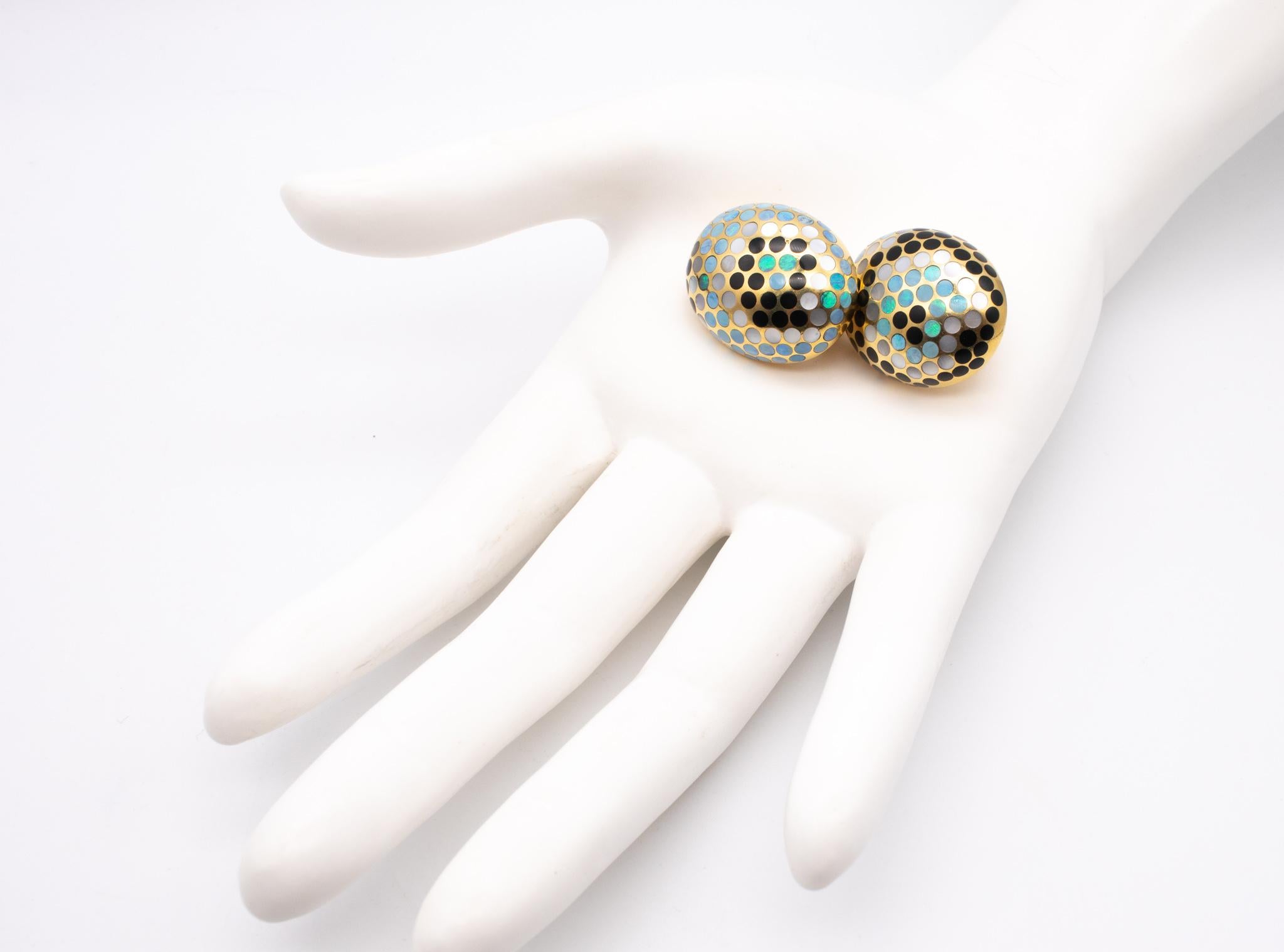 Modernist Angela Cummings Dots Clips Earrings In 18Kt Yellow Gold With Black Jade And Opal