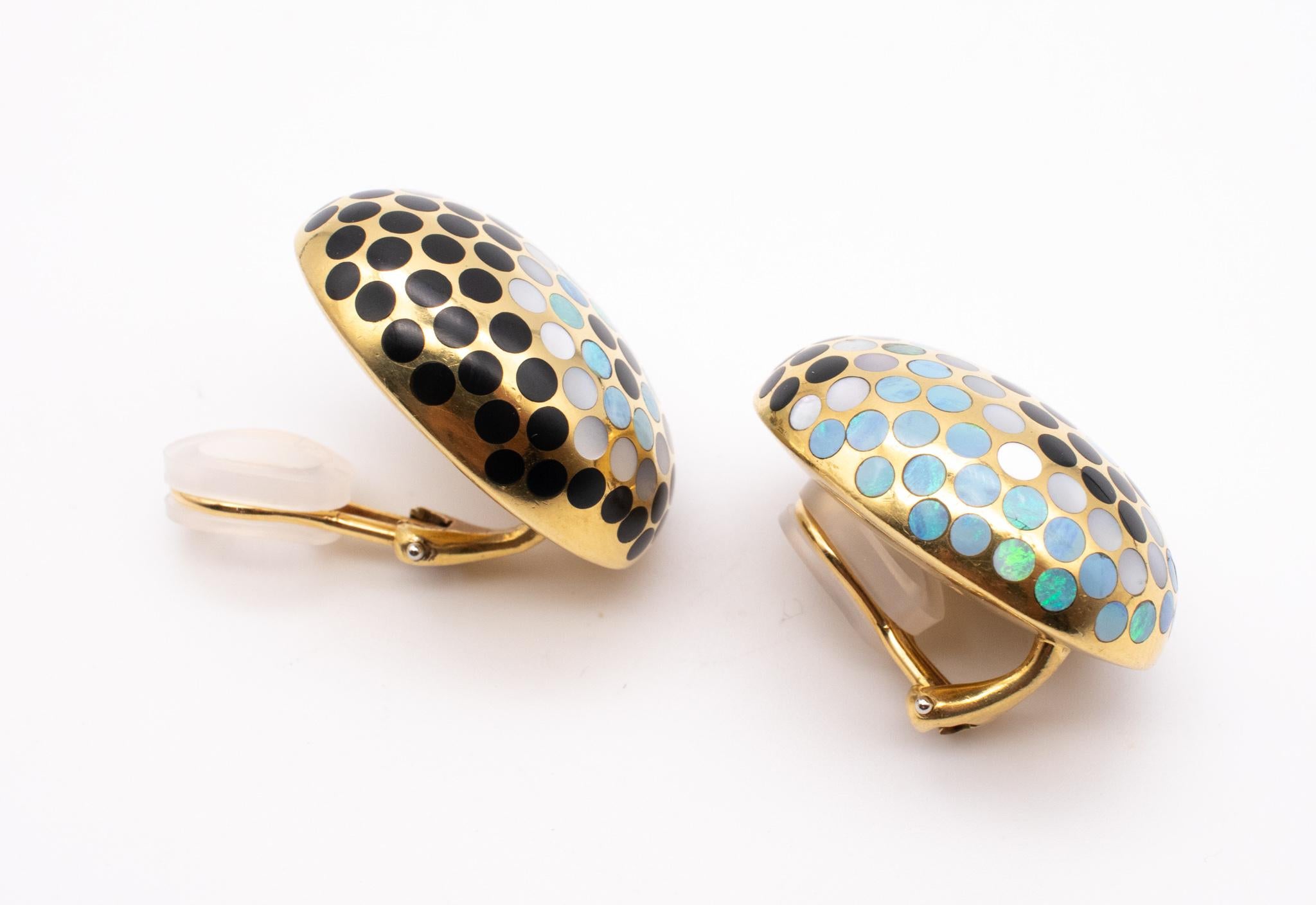 Angela Cummings Dots Clips Earrings In 18Kt Yellow Gold With Black Jade And Opal In Excellent Condition In Miami, FL