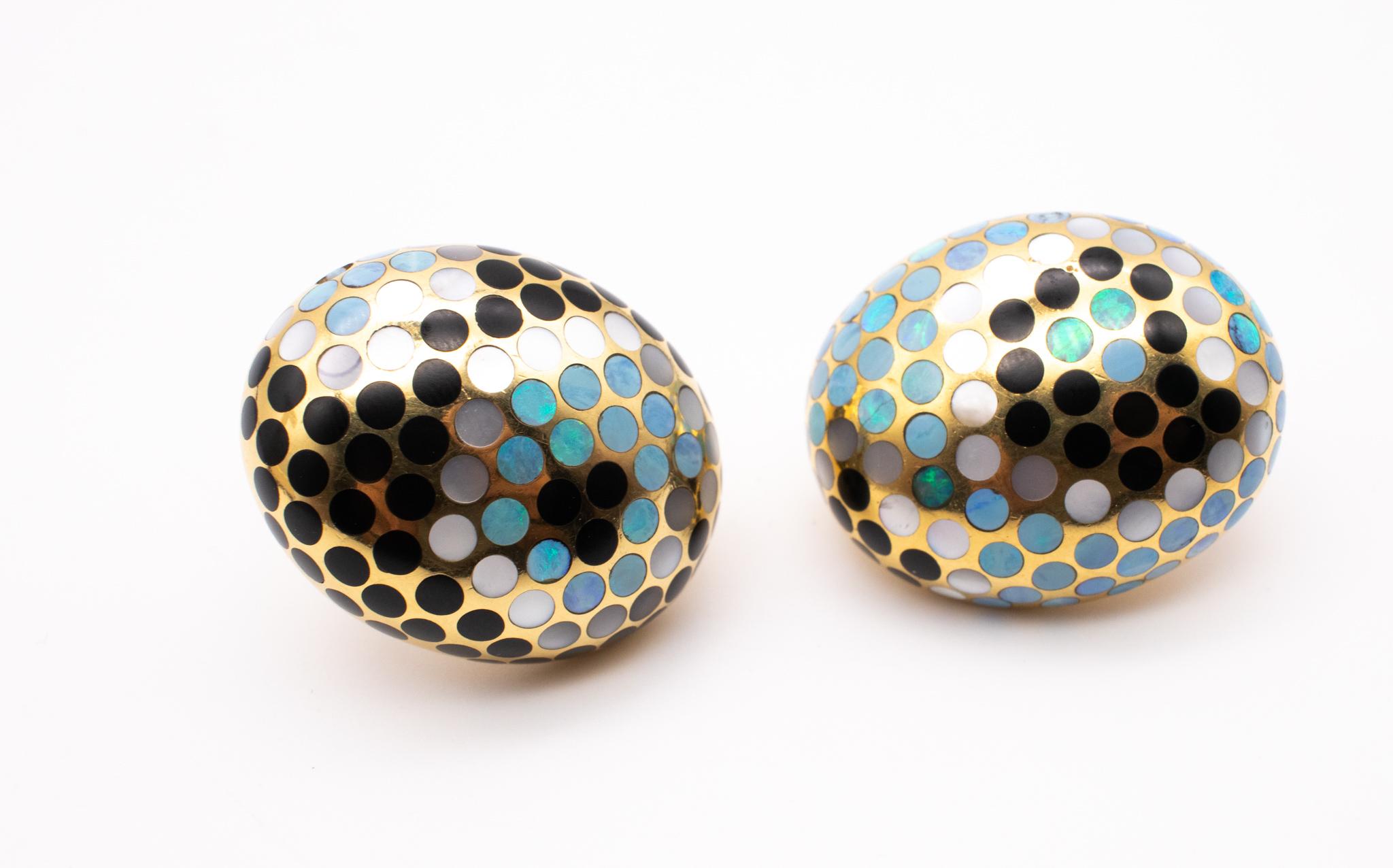 Women's Angela Cummings Dots Clips Earrings In 18Kt Yellow Gold With Black Jade And Opal