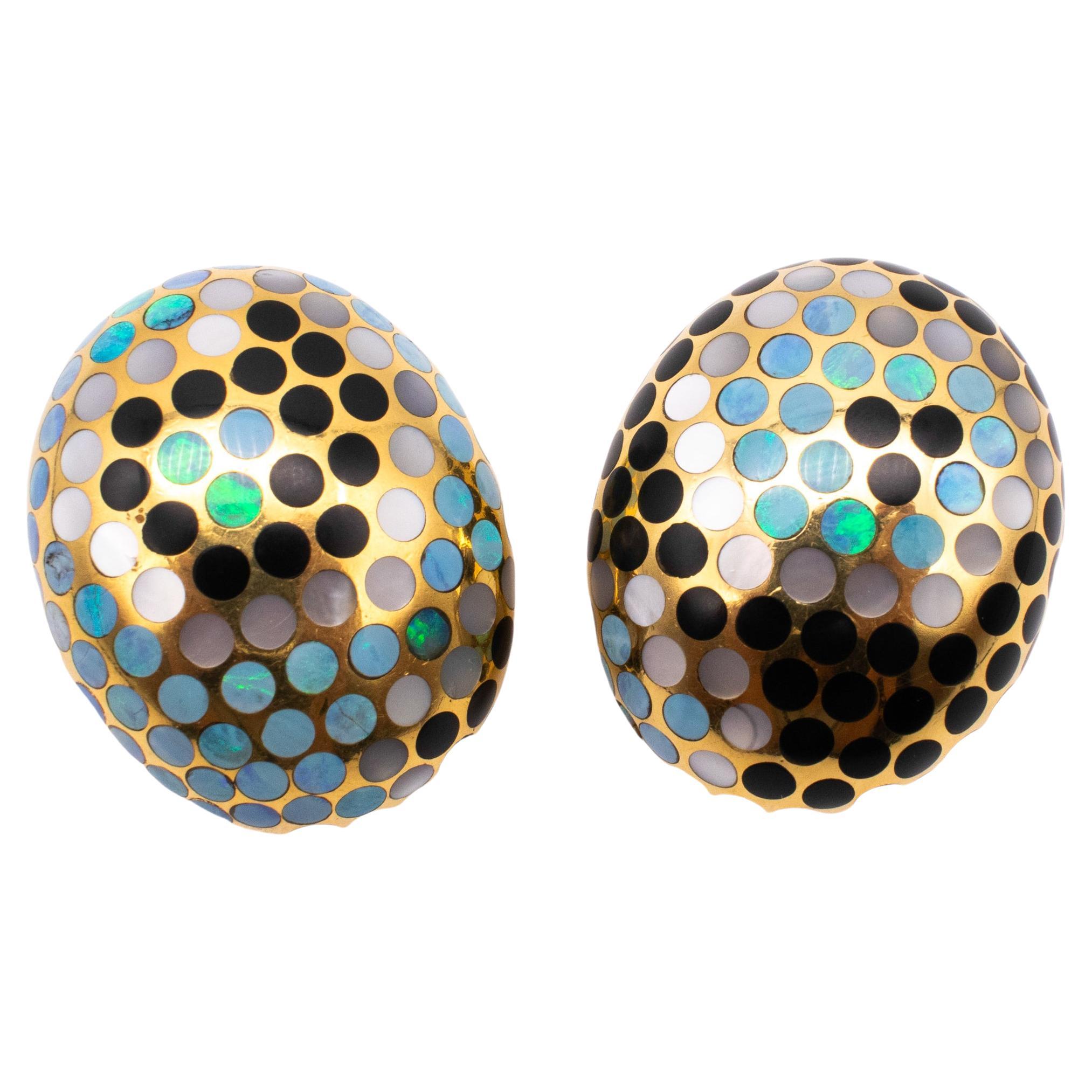 Angela Cummings Dots Clips Earrings In 18Kt Yellow Gold With Black Jade And Opal