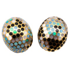 Angela Cummings Dots Clips Earrings In 18Kt Yellow Gold With Black Jade And Opal