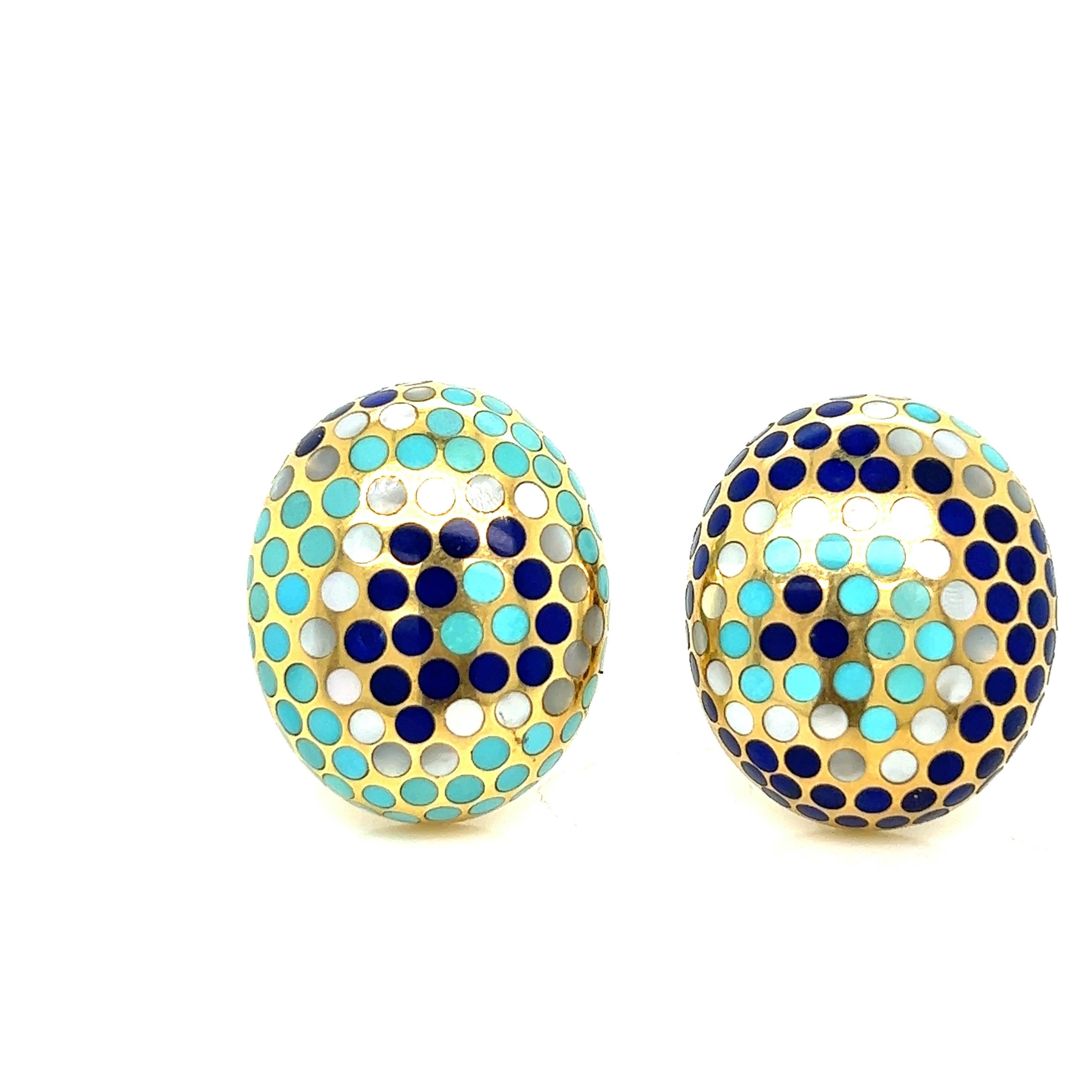 Women's Angela Cummings Dots Mother-of-Pearl Turquoise & Lapis Ear Clips