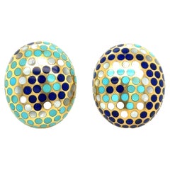 Angela Cummings Dots Mother-of-Pearl Turquoise & Lapis Ear Clips