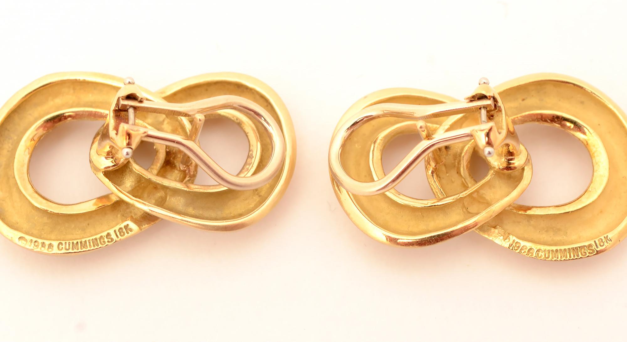Angela Cummings Double Loop Gold Earrings In Excellent Condition For Sale In Darnestown, MD