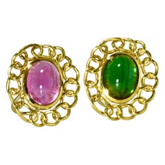 Angela Cummings Earrings 18K, Green and Pink Tourmaline, C. 1989